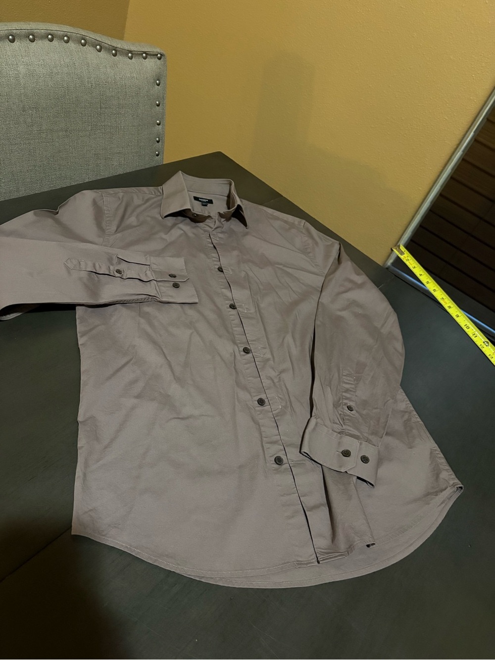 Express Men's Classic Button-Down Shirt — Taupe in Size S (slim )